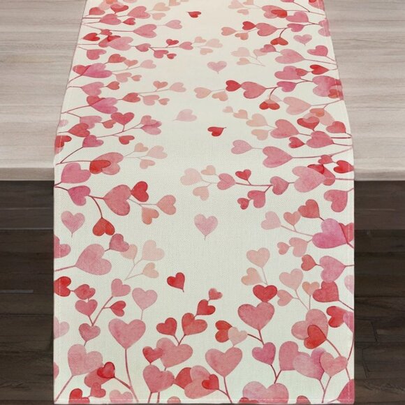 Valentines Day Table Runner Heart Dining Cloth Cottage Pink Wedding Party Decor - Picture 3 of 10